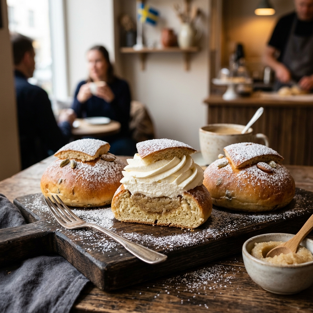 Golden cardamom cream buns freshly baked